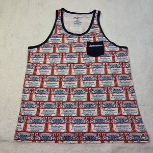 Anheuser Busch Budweiser Tank Top Red White Blue All Over Print Ringer Large Men